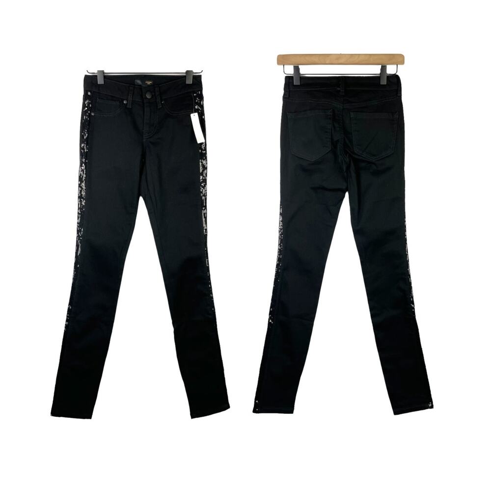 Aqua Luxe | NWT Womens Rock Me Black Sequin Tuxedo Stripe Emo Skinny Jeans